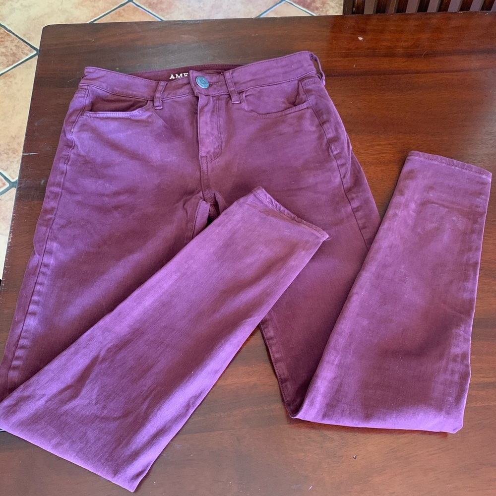 American Eagle Maroon Hi-Rise Jeggings